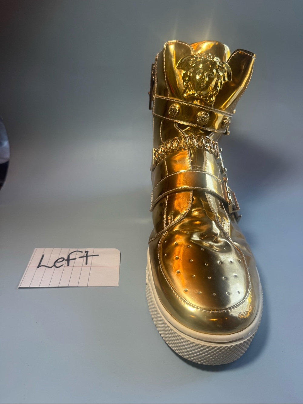 Versace Metallic Gold High-Top Sneakers with Medusa Plaques - Picture 8 of 16